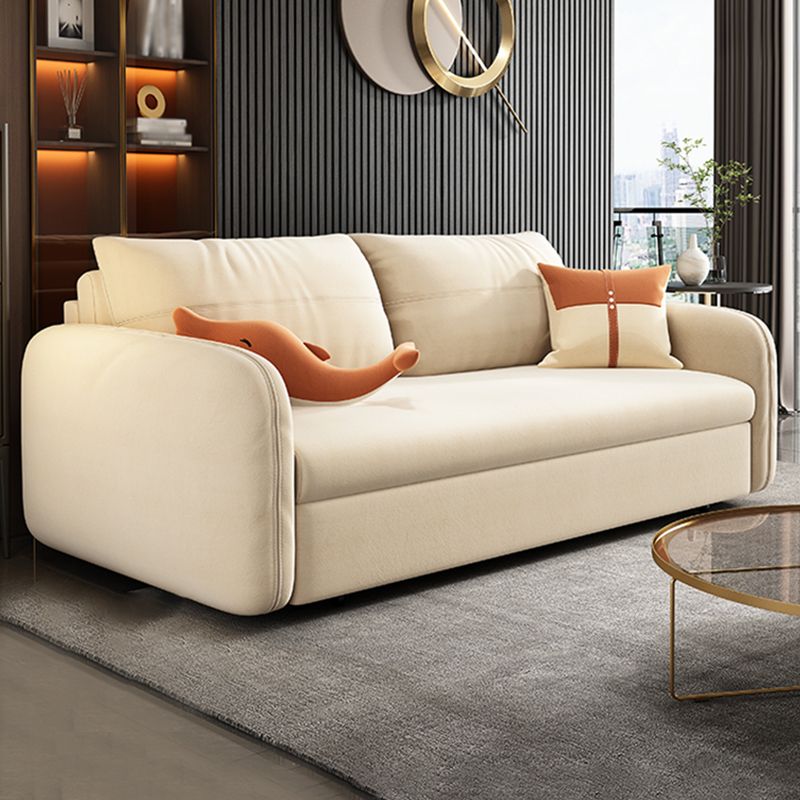 Velvet Modern Square Arm Bed Sofa Couch with Storage in Beige