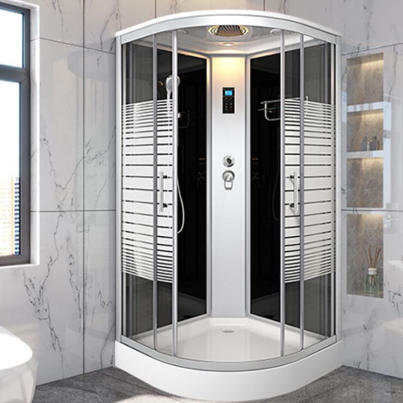 Contemporary Round Shower Stall Double Sliding Frosted Framed Shower Stall with Ceiling