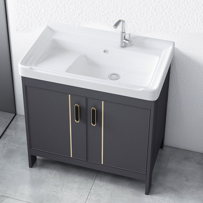 Metal Bathroom Vanity Set 2 Doors Freestanding Rectangle Single Sink Bathroom with Mirror