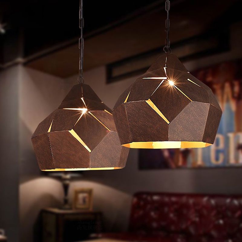 Lámpara de techo colgante de cúpula de hierro forjado loft industrial 1 lámpara colgante de luz en óxido para restaurante