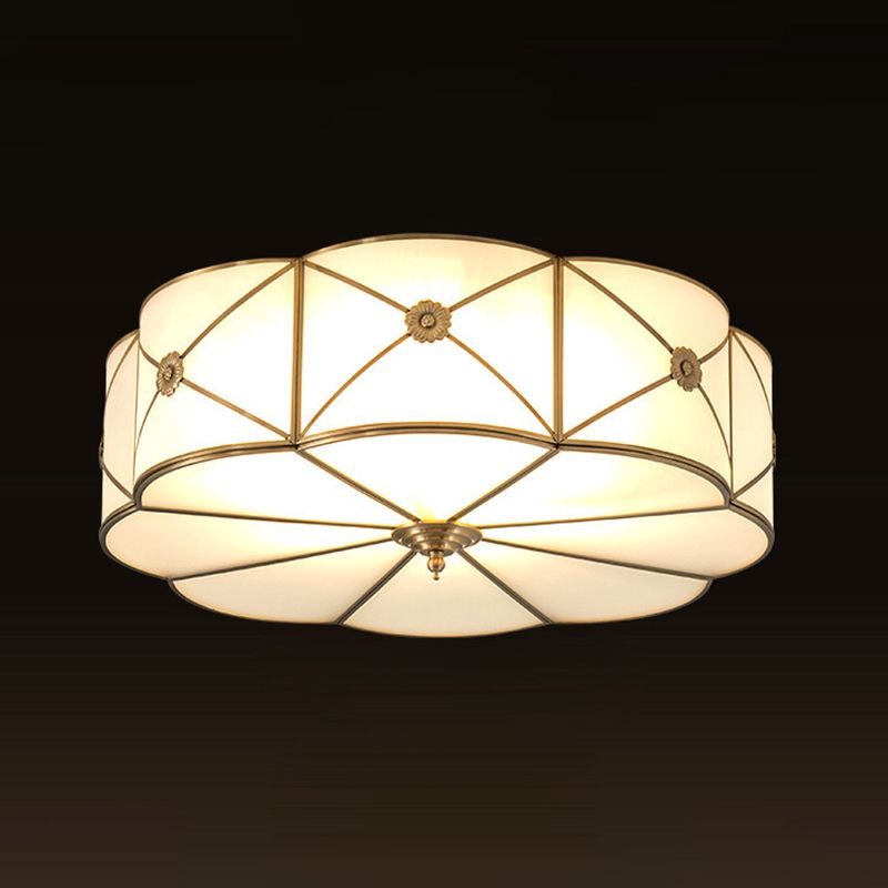 Colonial Style Ceiling Light Simple Flush Mount Ceiling Lamp with Glass Shade for Bedroom