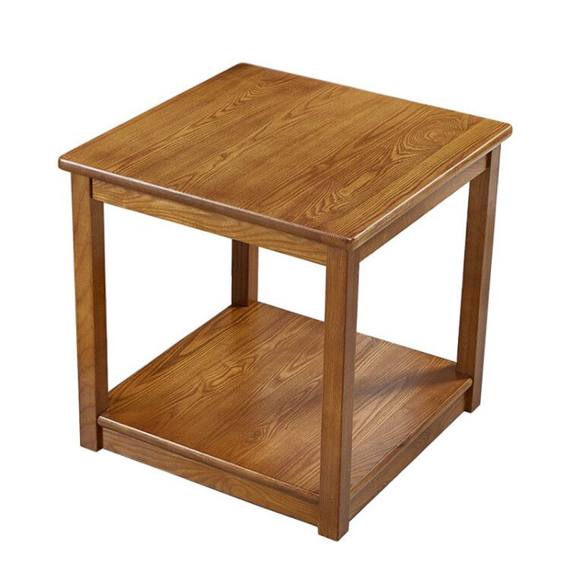 Rubberwood Double Tier End Table, Brown End Table with Storage