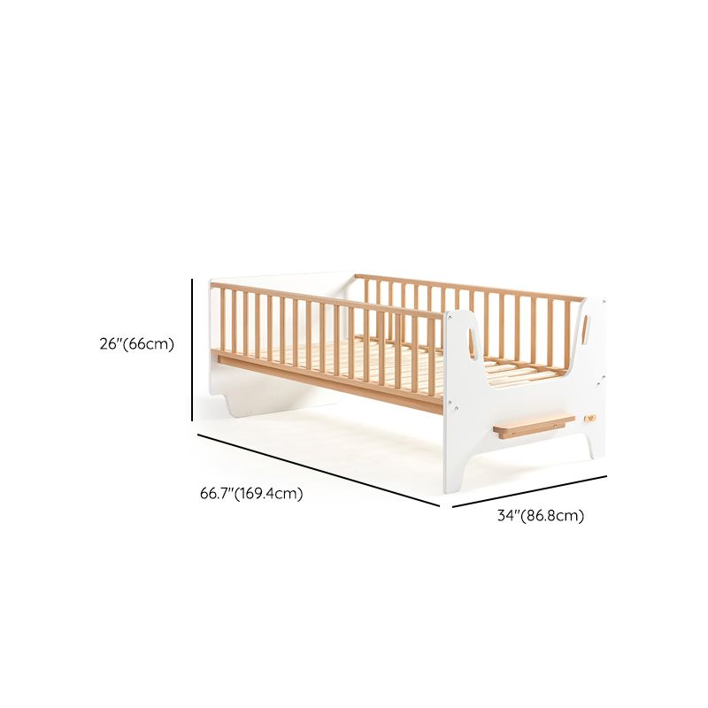 Light Wood Standard Scandinavian Baby Crib Nursery Bed with Guardrail