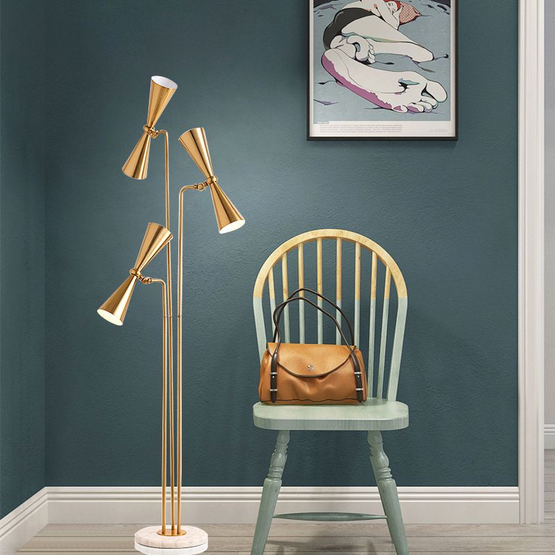 Brass HourGlass Reading Floor Lamp Modern 3 Lights Metallic Stand Up Light for Living Room