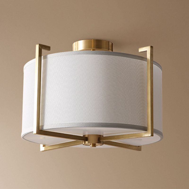 Nordic Style Ceiling Light Cylinder Shape Ceiling Lamp with Fabric Shade for Bedroom