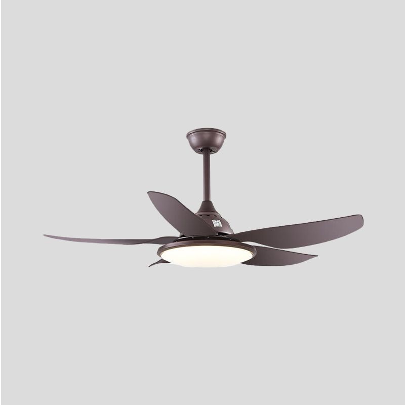 44" W LED Metal Pendant Fan Lighting Traditional Coffee Finish Round Living Room Semi Flush Mount Lamp with 5 Blades