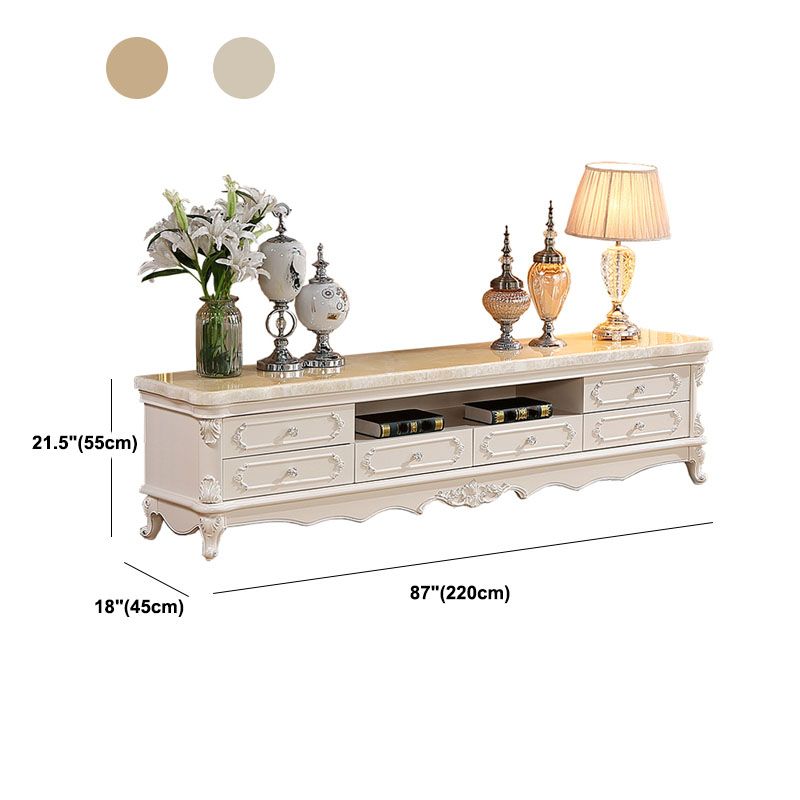 European Marble Living Room TV Cabinet White Solid Wood TV Console