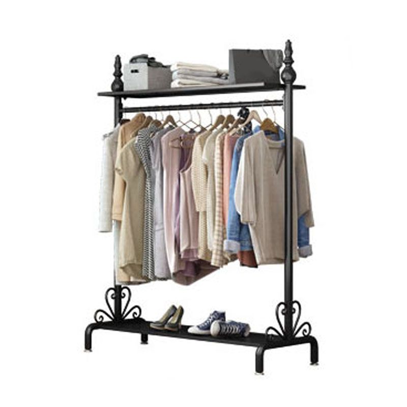 Modern Hall Stand Metal Hanging Rail and 2 Storage Shelving Coat Rack