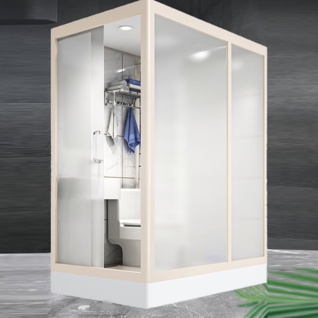 Modern Framed Tempered Glass Shower Kit with Base Included Framed Shower Stall in White