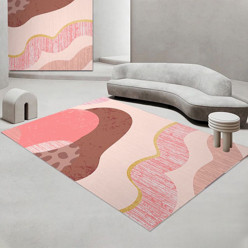 Pink Abstract Color Piece Rug Polyester Modern Rug Stain Resistant Rug for Living Room