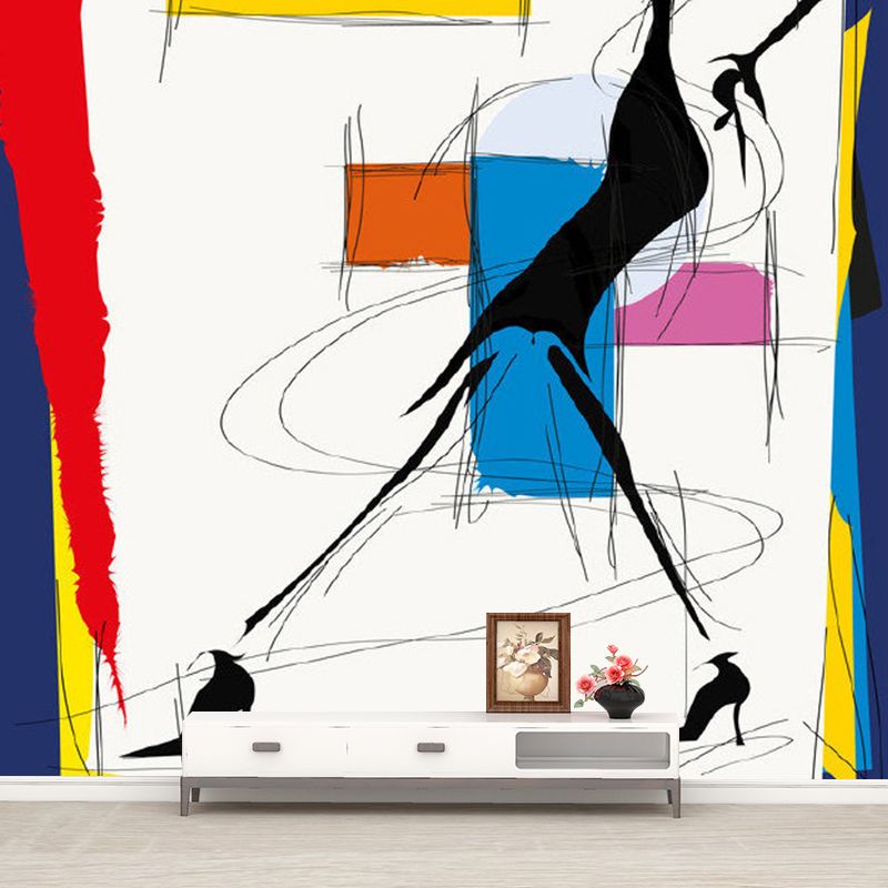 Customized Illustration Art Deco Murals with Fashion Girl Painting, White-Yellow-Blue