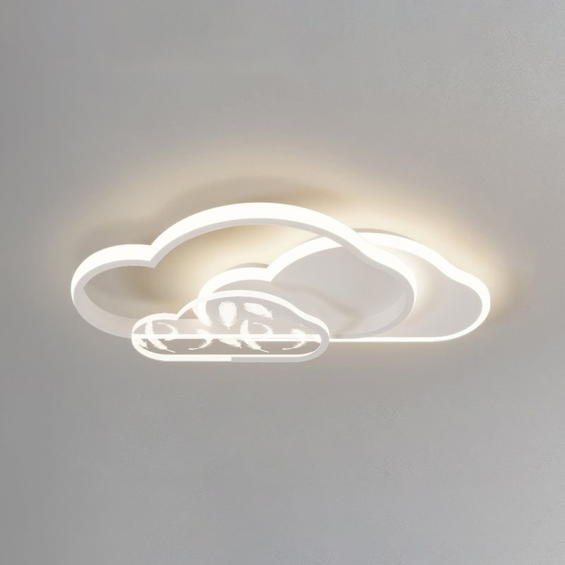 Stagger Cloud Acrylic LED Semi Flush Mount in Modern Unique Style Feather Metal Ceiling Light for Bedroom