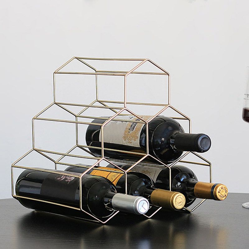 Iron Tabletop Wine Glass Rack Modern Stackable Wine Bottle Holder in Gold