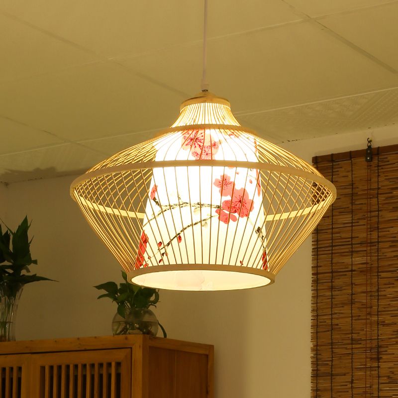 Lampada a sospensione conica in stile cinese Bamboo a 1 luci a 1 sale a sospensione Luce a sospensione