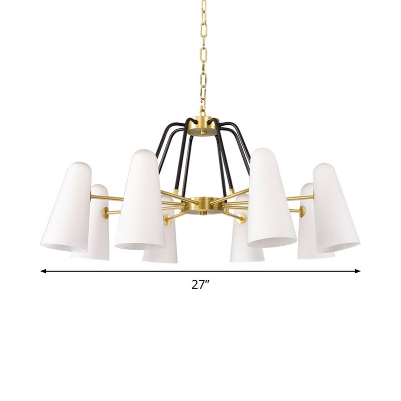 Postmodern Cone Opal Glass Hanging Lamp 6 Lights Ceiling Chandelier in Gold