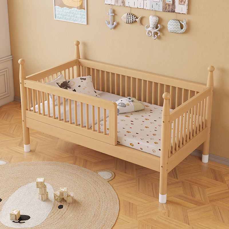 Farmhouse Nursery Crib with Adjustable Height in Natural Wood