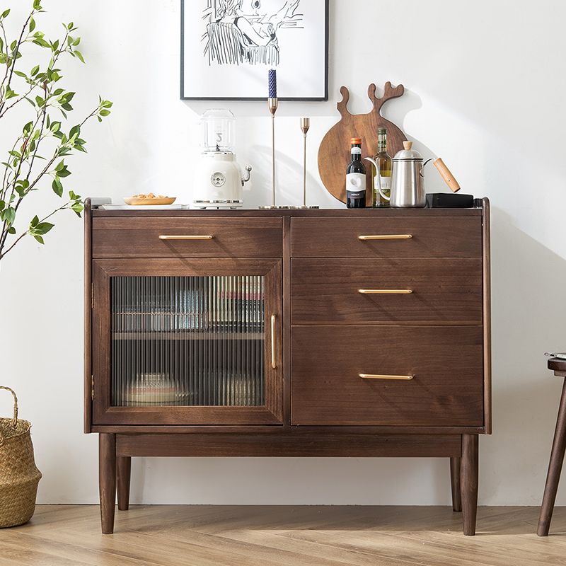 Modern Style Pine Wood Storage Sideboard Cabinet with Glass Door