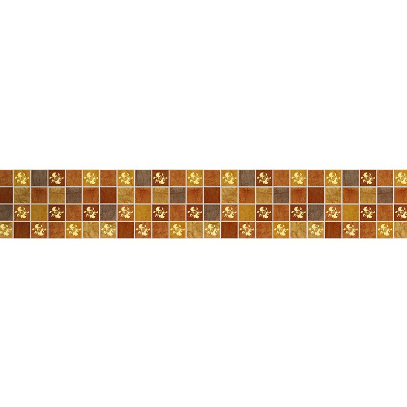 Brown Mosaic Tiles Wallpaper Border Flower-Like Rustic Adhesive Wall Covering, 2 Pieces