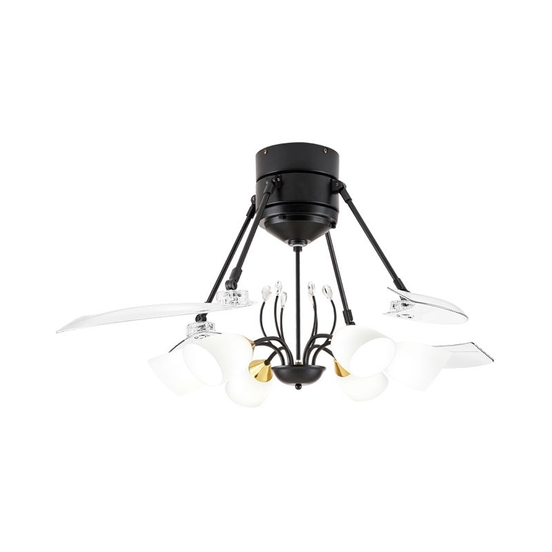 48" Wide Geometric Hanging Fan Light Modernity Metal Black Semi-Flush Mount with 4 Blades