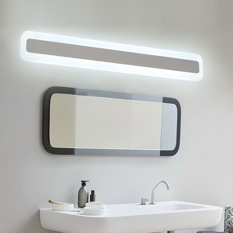 Metal Linear Shape Wall Light Modern 1-Light Mirror Wall Mount Light Fixture in White