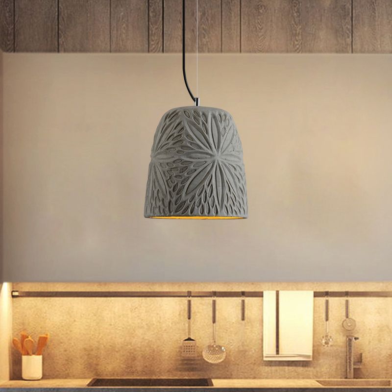 Cup/Conic Cement Hanging Light Antiqued 1 Bulb 8"/12" Width Restaurant Ceiling Pendant Lamp in Grey