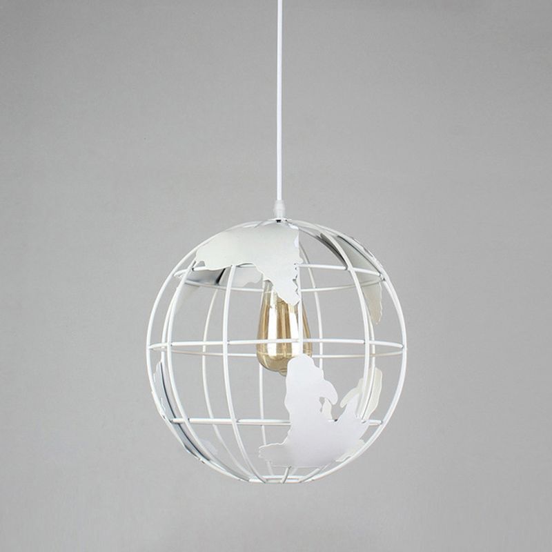 1 Light Sphérique Cage Pendante Light Retro Metal Shade Restaurant lampe suspendue