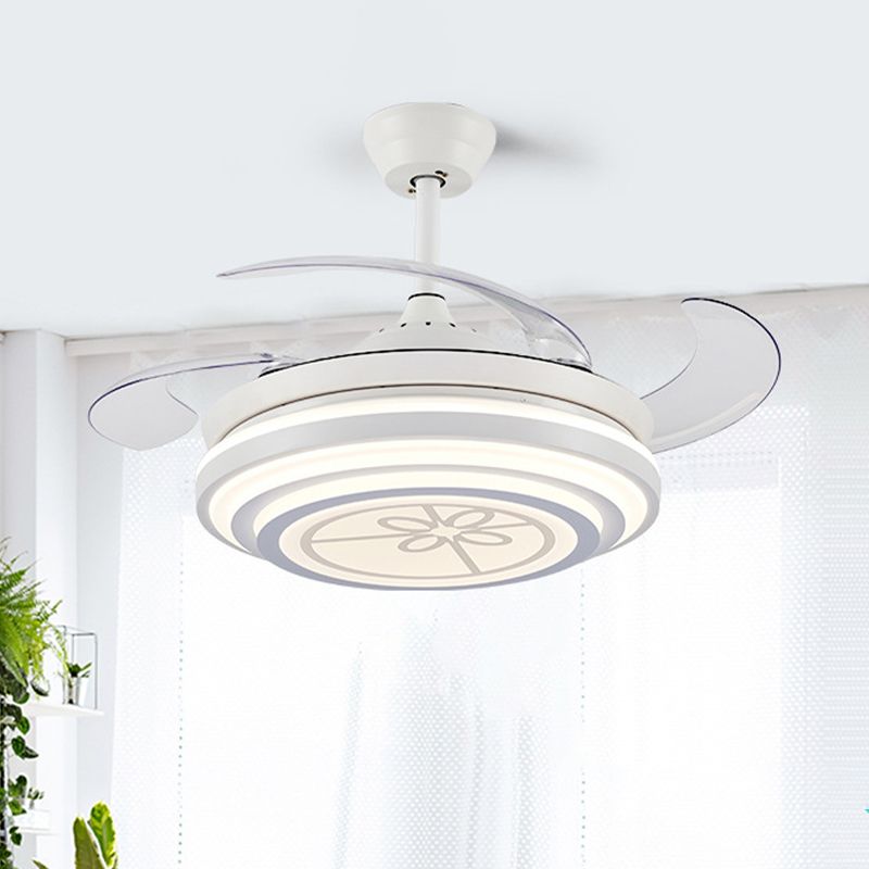 42" Wide LED Ring Ceiling Fan Light Minimalism White Acrylic 4 Blades Semi Flush, Remote/Wall Control/Frequency Conversion and Remote Control