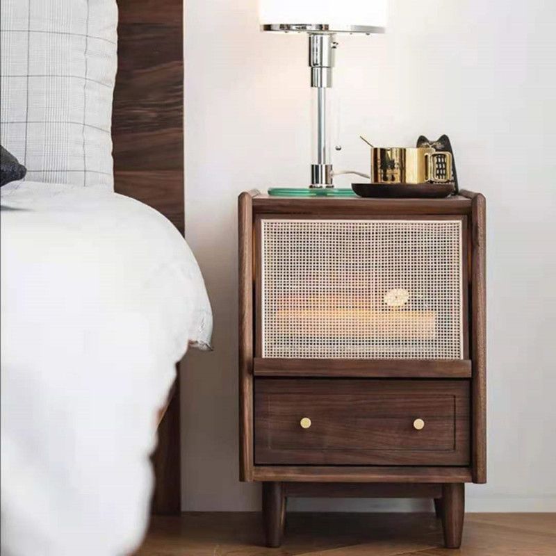 Solid Wood Bedside Table, Contemporary Nightstand with Storage