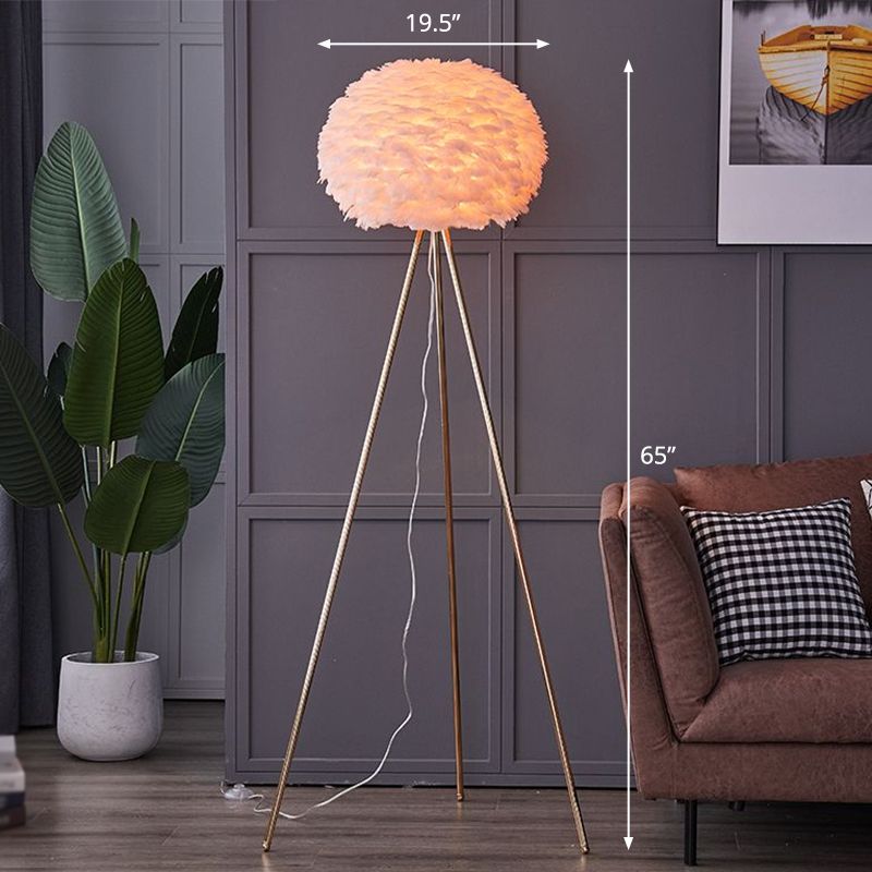 Globe Floor Standing Light Nordic Feather 1-Light Tripod Floor Lamp for Living Room