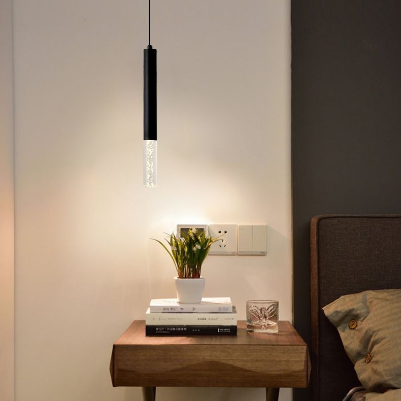 Black Cylindrical LED Pendant Light in Modern Simplicity Aluminium Hanging Lamp with Acrylic Shade