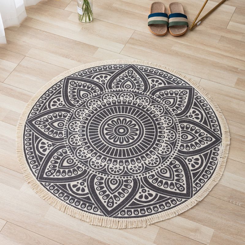 Gorgeous Floral Printed Rug Moroccan Cotton Blend Carpet Washable Carpet with Fringe for Home Decor