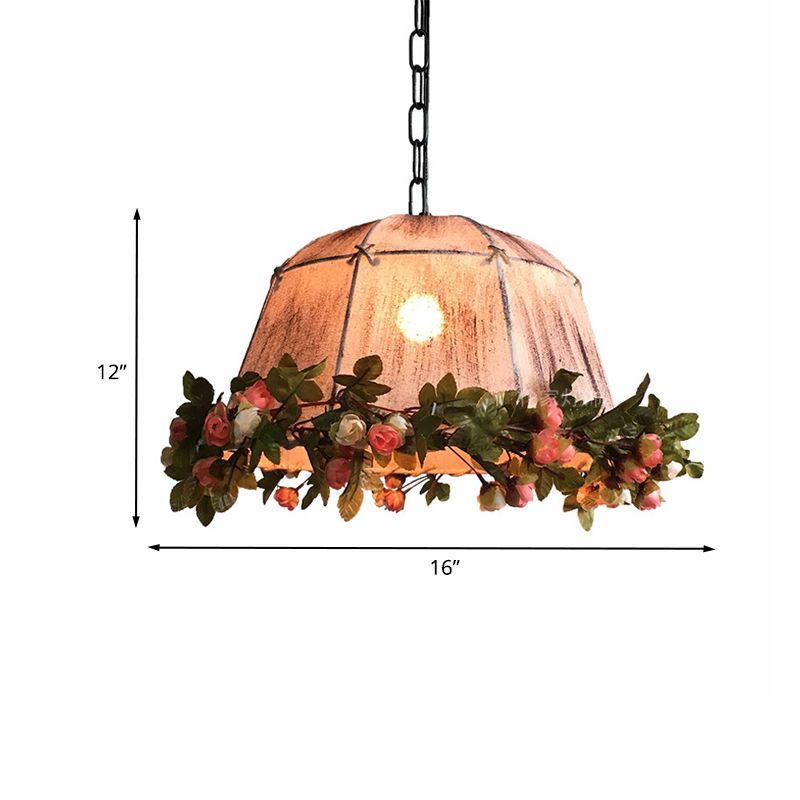 1 kit de lampe suspendue à la tête de la lampe à manger faux pendentif de plafond floral avec une tentative de tissu en rose