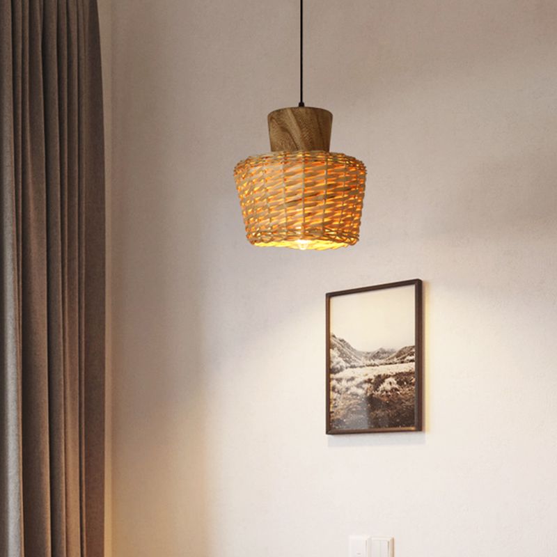 Asiatischer Stil Bambuswebde angehender Licht 1-Licht-Einfachheit Holzhängelampe für Schlafzimmer