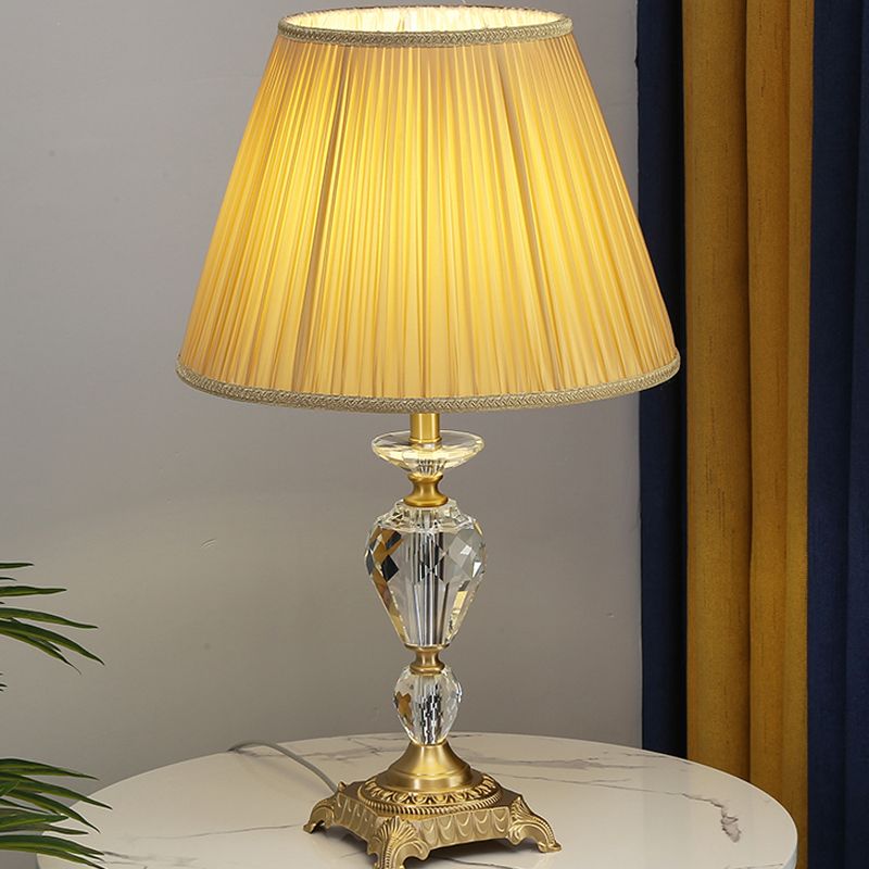 Clear Crystal Urn Night Lamp Contemporary 1-Light Reading Lighting in Yellow with Pleated Shade