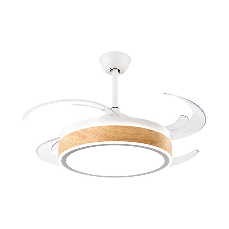 Metalen ronde hangende ventilator licht eenvoudig moderne 4 bladen led semi -spoel gemonteerde lamp in grijs/roze/blauw voor eetkamer, 47 "breed