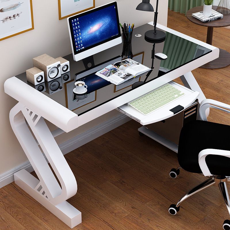 Contemporary Glass Office Desk Rectangular Gaming Desk with Metal Legs