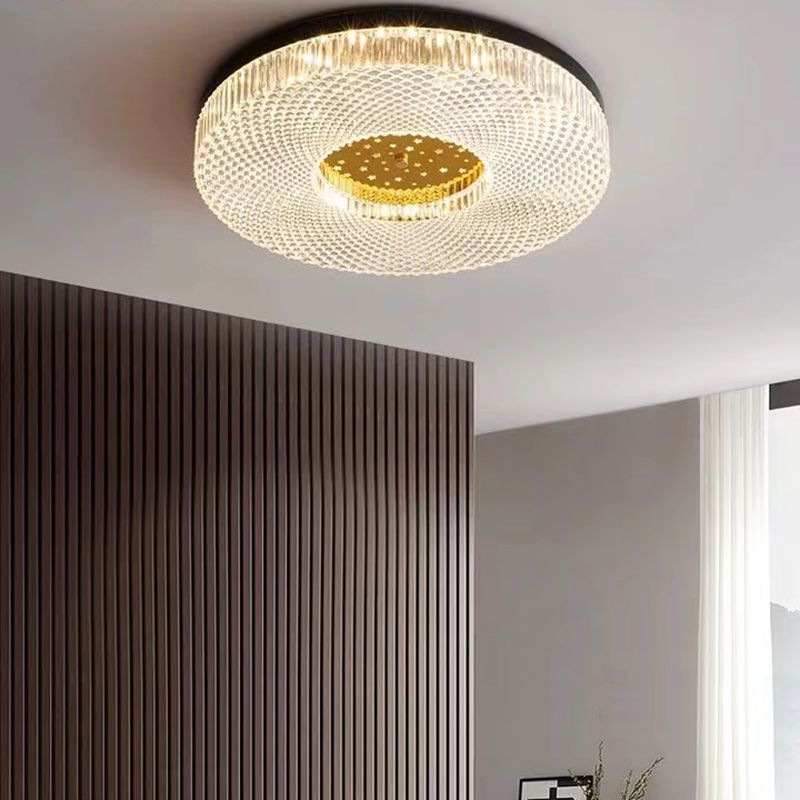 Single Modern Golden Flush Mount Lighting Round Shaded Ceiling Light