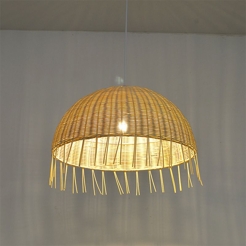 Illuminazione a sospensione a cupola minimalista rattan 1 testa ristorante a sospensione luce in legno