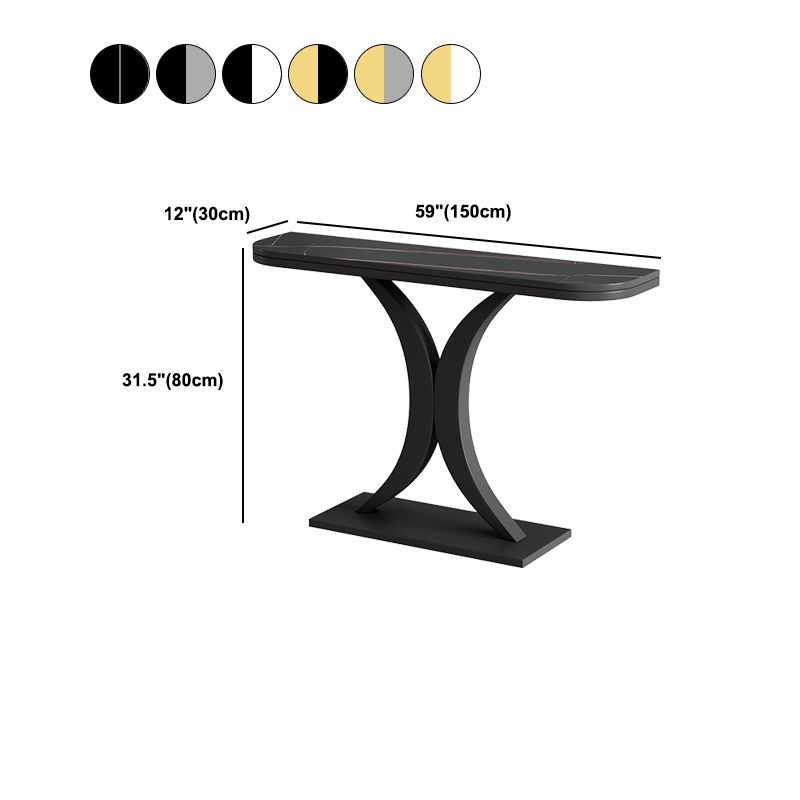 Slate and Metal Stain Resistant Glam Half Moon Console Table for Hall