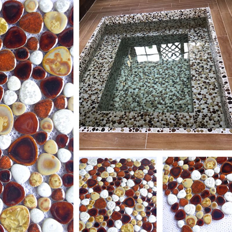 Square Flowerbed Tile Straight Edge Pebbles Design Singular Flowerbed Tile