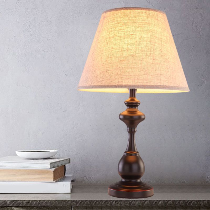 Brown 1-Bulb Night Lamp Farmhouse Fabric Conical Shape Reading Book Lighting for Bedside