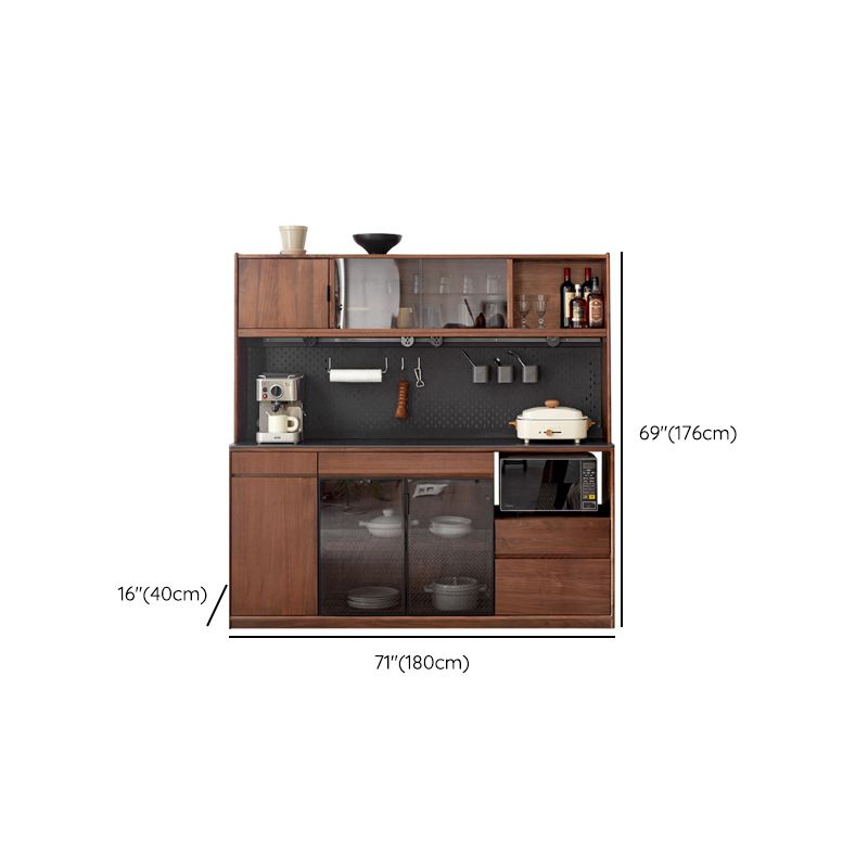 Modern Solid Wood Sideboard with 3 Drawers Glass Door in Brown