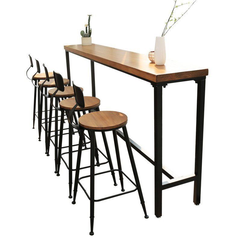 Solid Wood Bar Table Industrial Bar Table with Trestle Base in Black