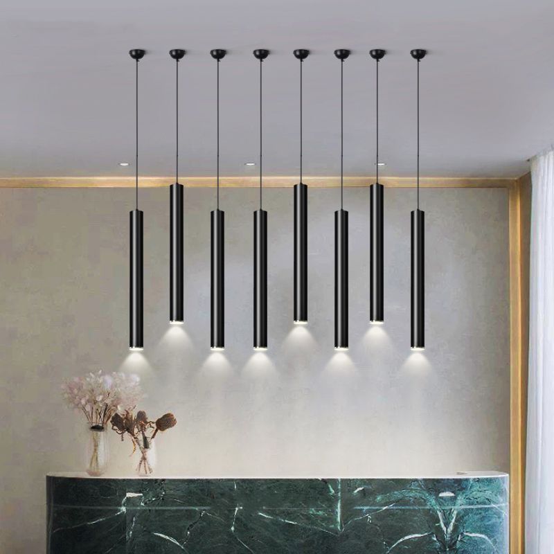 Forme de cylindre Lights Lights Contemporary Metal Pending Lighting Fixtures en noir