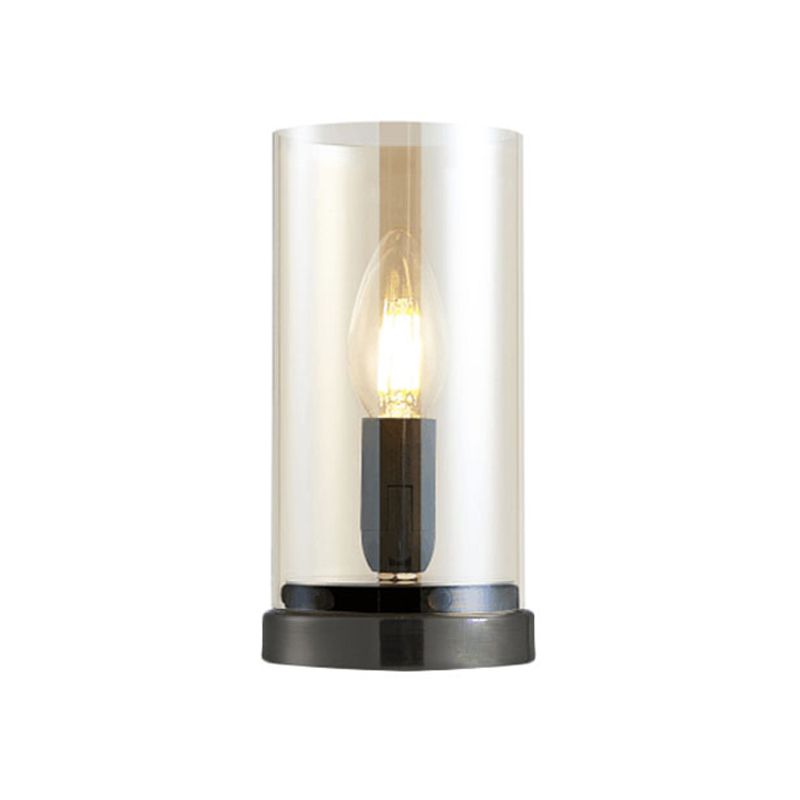 Black 1 Light Table Lighting Industrial Clear Glass Cylindrical Night Lamp for Living Room