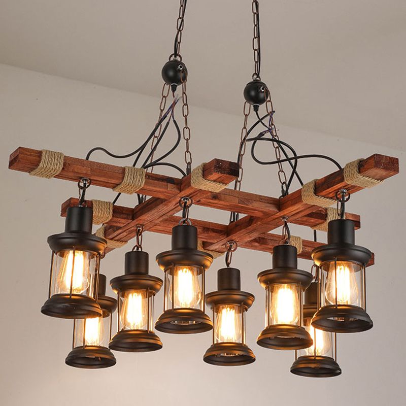 Wood Chandelier Light Fixture Industrial Style Black Shaded Restaurant Chandelier Lamp