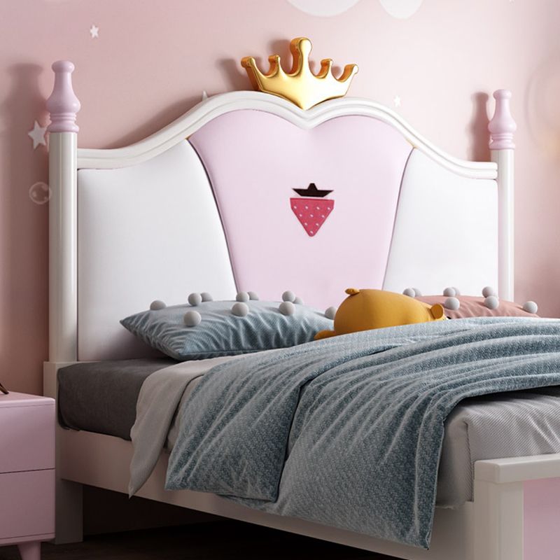 Princess Wood & Genuine Leather Bed Frame with Mattress in Pink and White