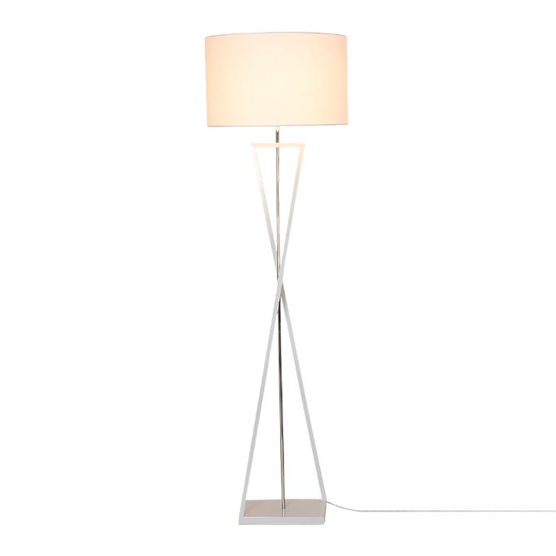 Hourglass Shaped Living Room Floor Lamp Metal Single Artistic Standing Light with Drum Fabric Shade