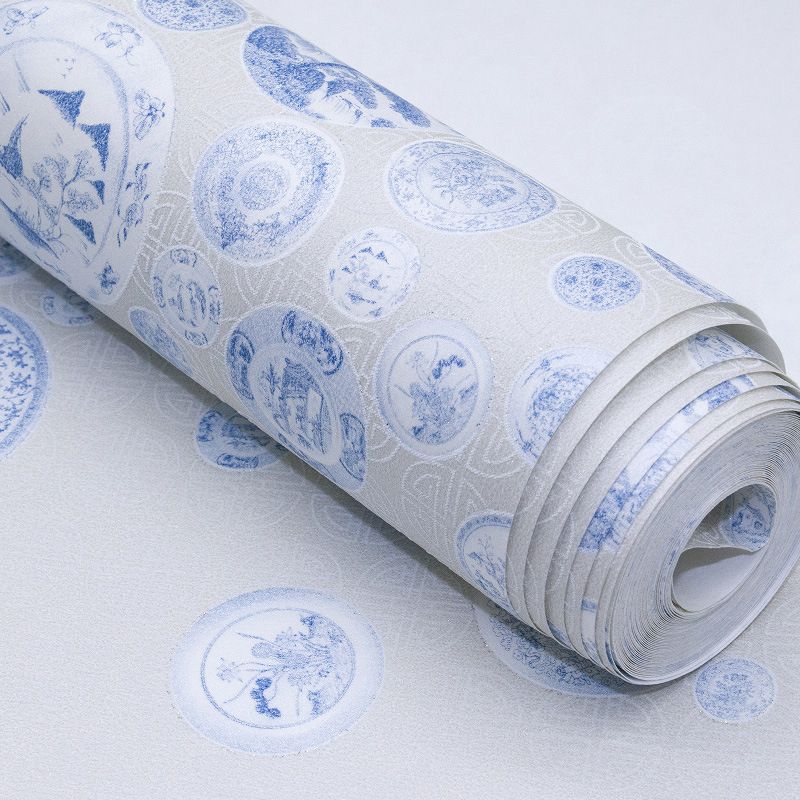 57.1-sq ft Chinoiserie Wallpaper White and Navy Porcelain Pattern Wall Decor for Living Room