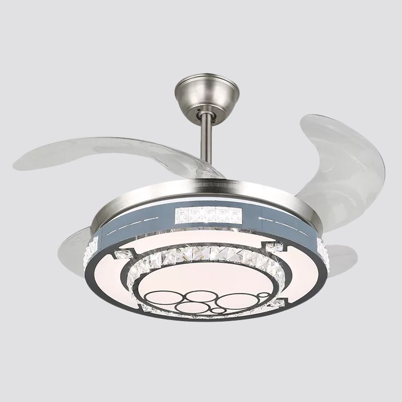 Ronde hangende ventilatorlampbeveiliging Modern Crystal 19 "Wide Led Silver Semi Flush Mount Light, 4 Blades